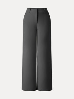 Stretchy Mid Rise Fly-Front Wide Leg Trouser