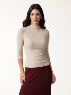 Premium Lyocell-Wool Knit Mock Neck 3/4 Sleeve Bra Top