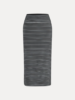 Low Rise Folded Waist Striped Midi Skirt