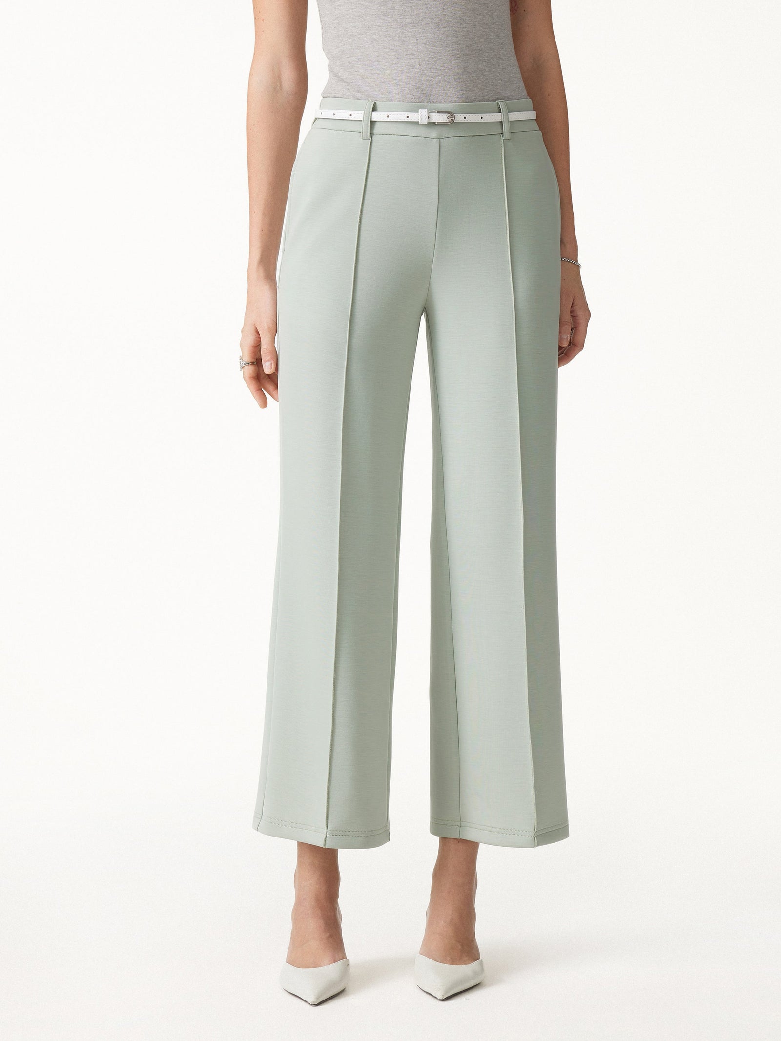 Lyocell Spacer Knit Cropped Straight-Leg Pants with Pockets