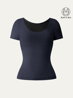 Scoop Neck Short Sleeve Cotton New Airy Bra Top