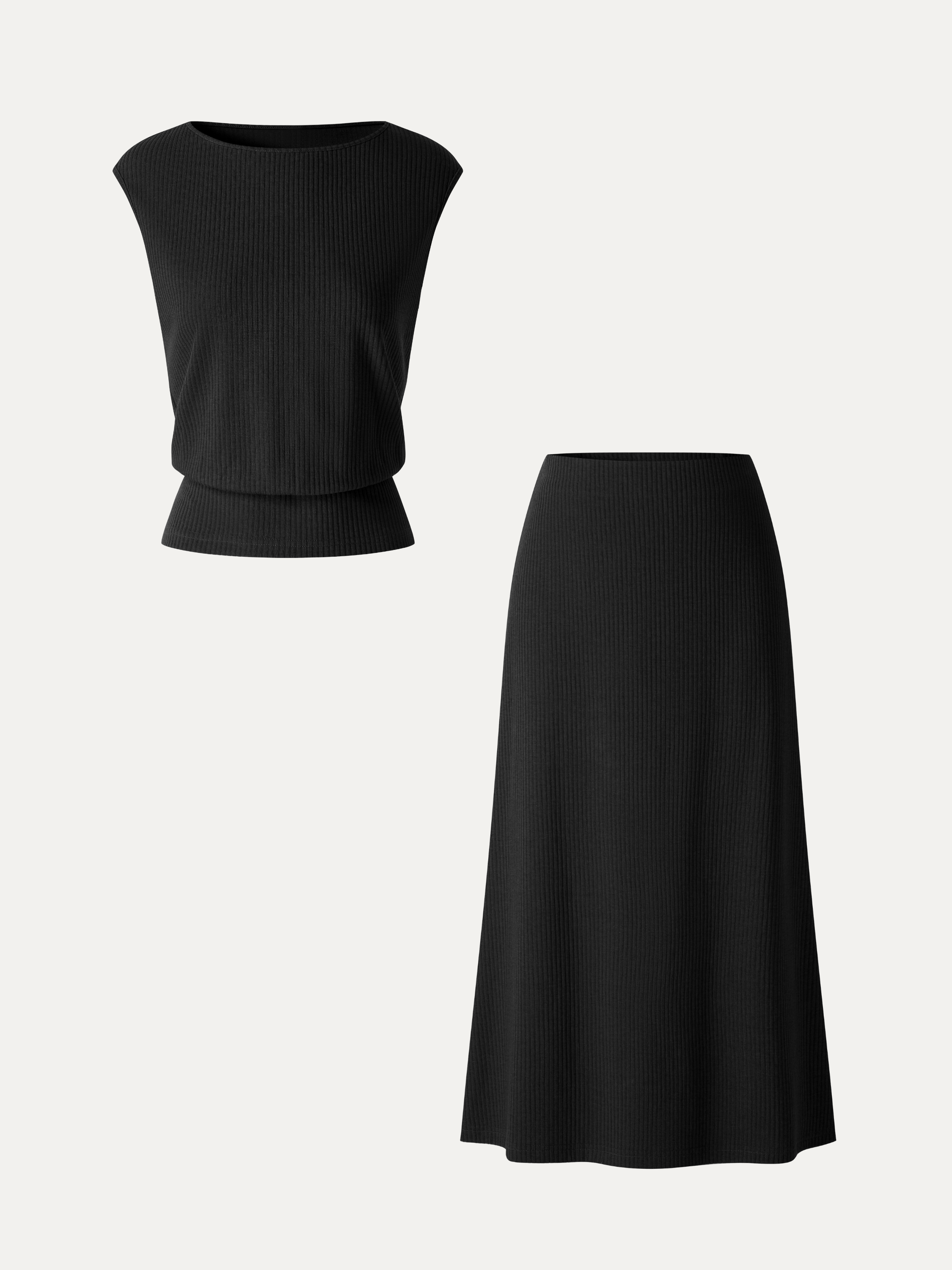 2Pcs Set Boatneck Sleeveless Top & Mid-Rise A-Line Midi Skirt