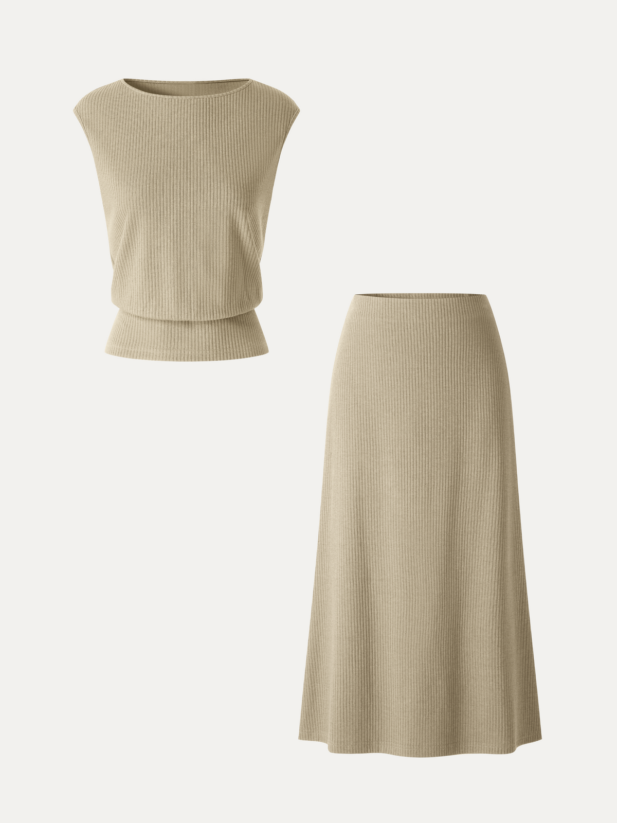 2Pcs Set Boatneck Sleeveless Top & Mid-Rise A-Line Midi Skirt