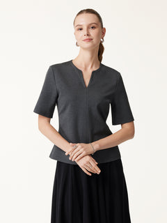 2Pcs Set V-Neck Short Sleeve Top & High-Rise Wide-Leg Pants with Pockets