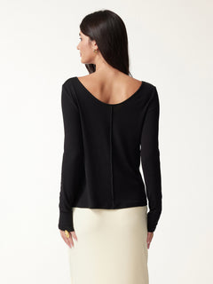 Premium Lyocell-Wool Scoop Neck Thumbhole Long Sleeve Top