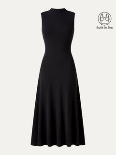Eco-Mousse® Mock Neck Sleeveless A-Line Midi Bra Dress