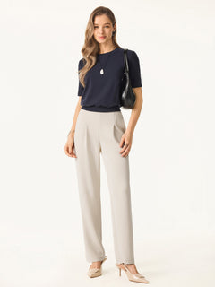 Sandwashed Spacer Mid Rise Straight Leg Pull-on Trousers with Pockets
