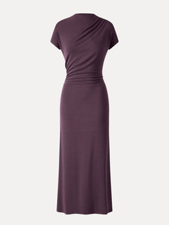 Eco-Mousse® Mock Neck Cap Sleeve Ruched Midi Dress