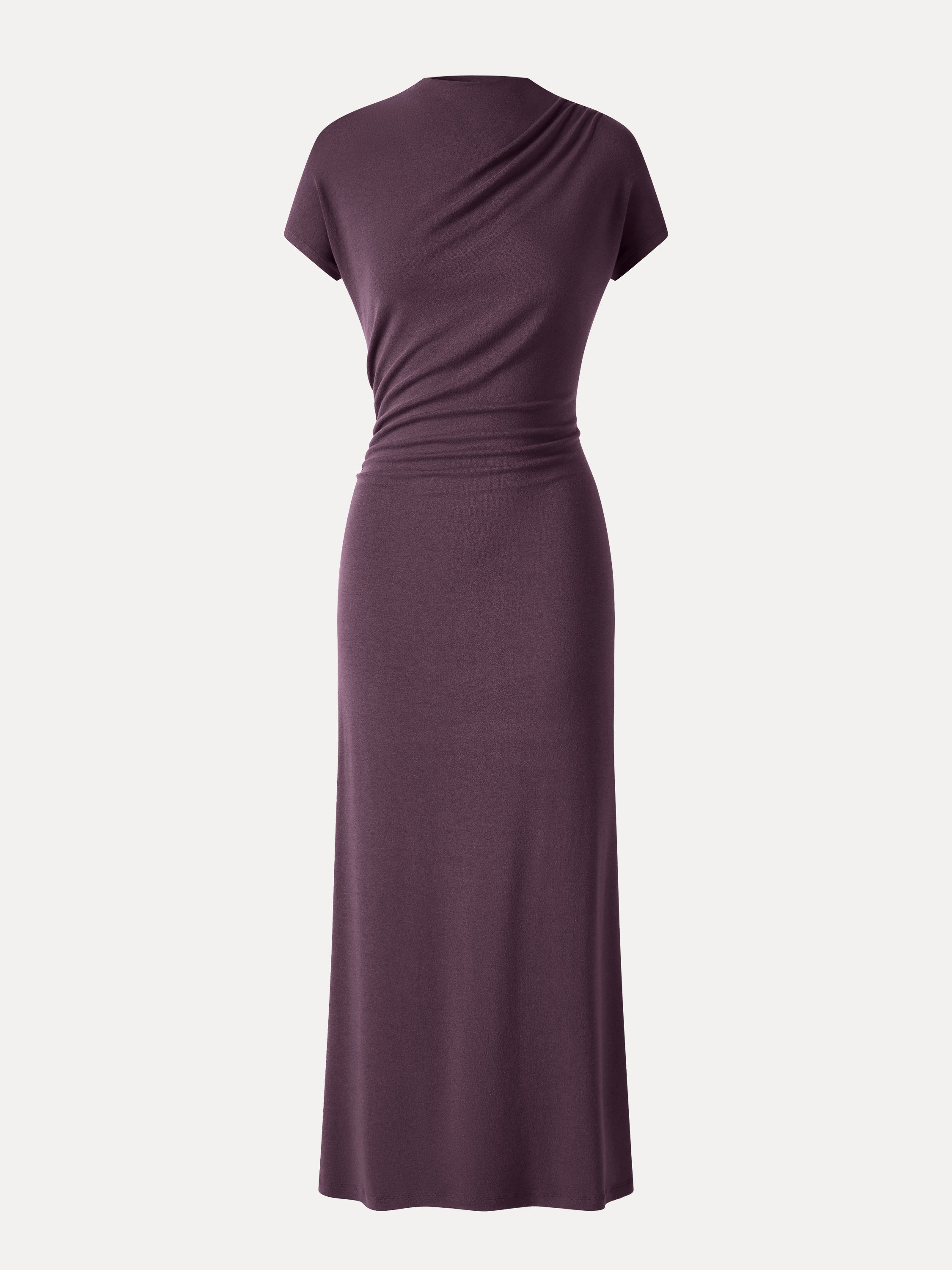 Eco-Mousse® Mock Neck Cap Sleeve Ruched Midi Dress