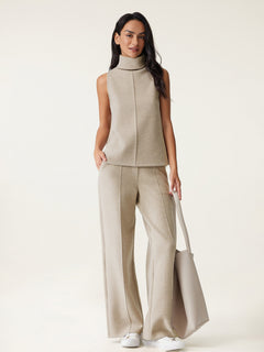 2Pcs Set Regular Split Hem Top & High Waisted Straight Leg Pant
