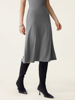 2Pcs Set Eco-Mousse® Collared Surplice Top & Soft Thermal Pull-On Midi Skirt