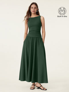 Stretch Cotton Maxi Umbrella Skirt with Pockets