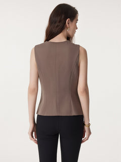 2Pcs Set Waistcoat with Pockets & Wide Leg Pant with Pockets
