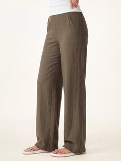 Breathable Cotton-linen Mid Rise Straight Leg Pant