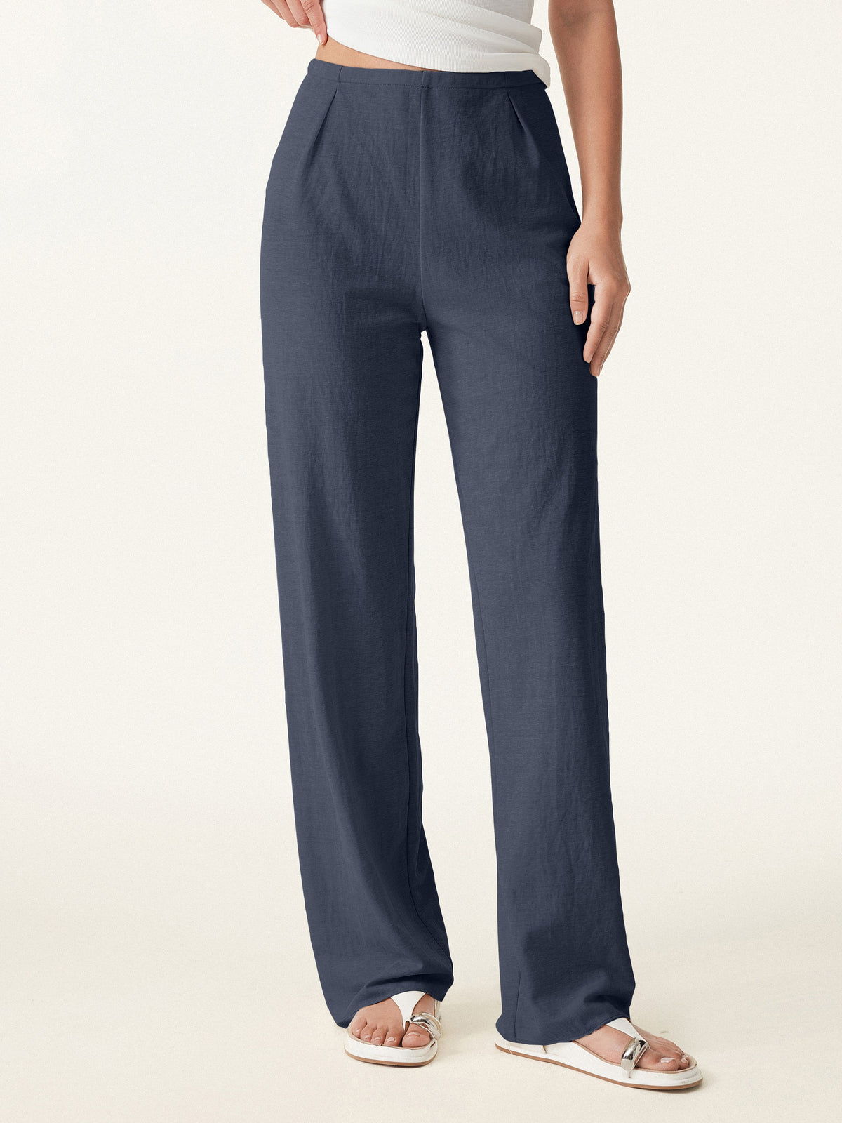 Breathable Cotton-linen Mid Rise Straight Leg Pant