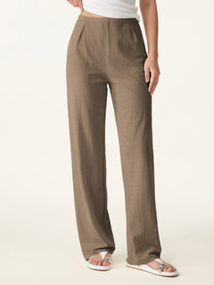 Breathable Cotton-linen Mid Rise Straight Leg Pant
