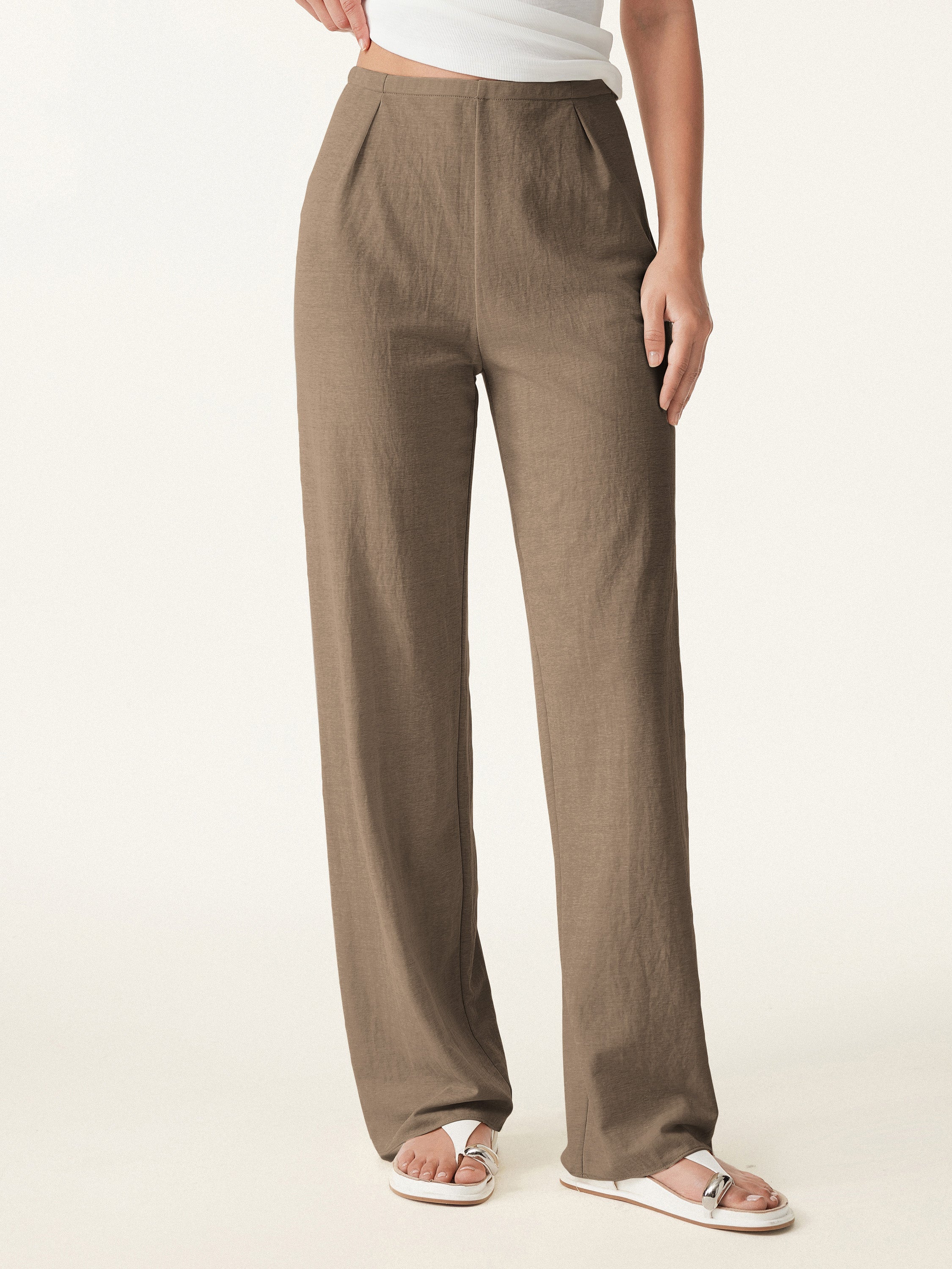 Breathable Cotton-linen Mid Rise Straight Leg Pant
