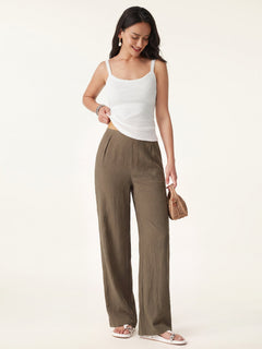 Breathable Cotton-linen Mid Rise Straight Leg Pant