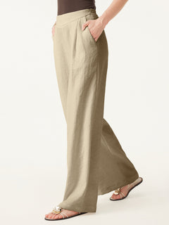 Breezy Linen-Like Mid Rise Wide Leg Pant with Pockets