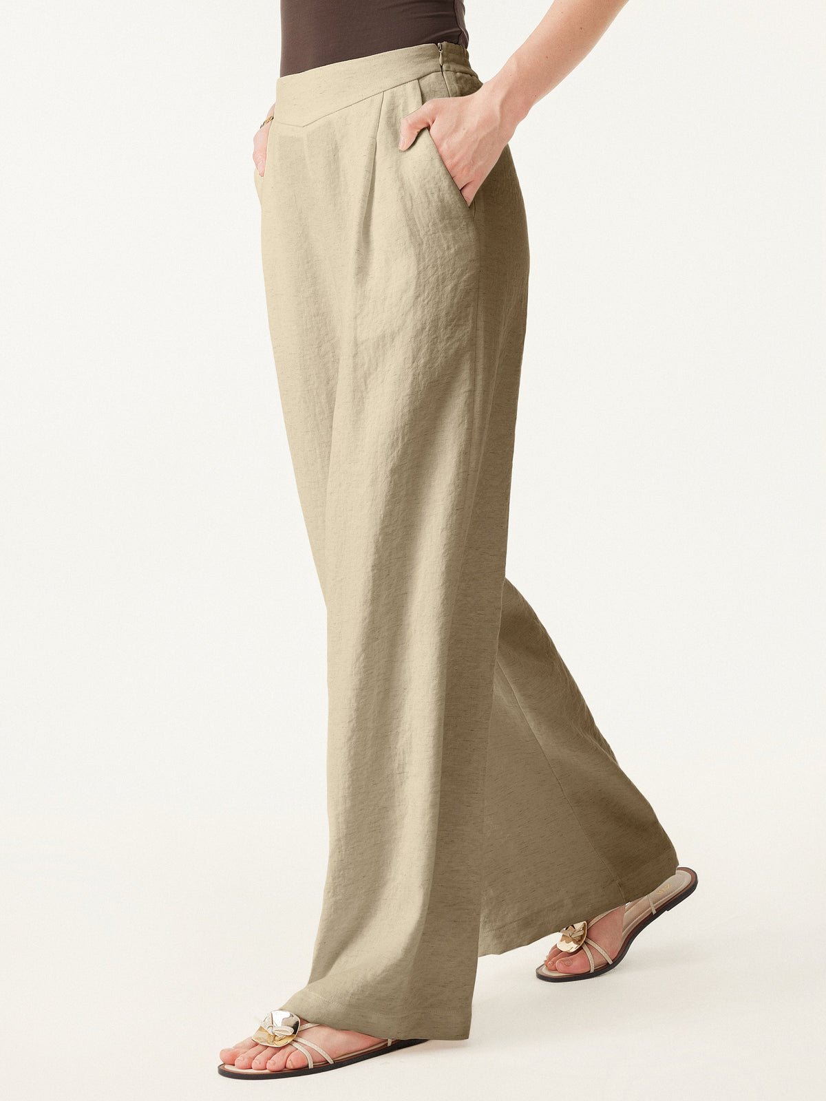 Breezy Linen-Like Mid Rise Wide Leg Pant with Pockets