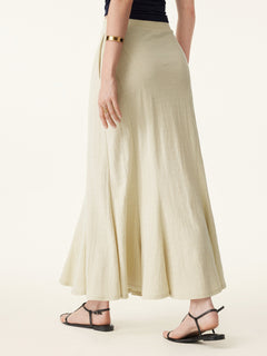 Wrinkle-resistant Cotton-linen Pull-on Midi Skirt