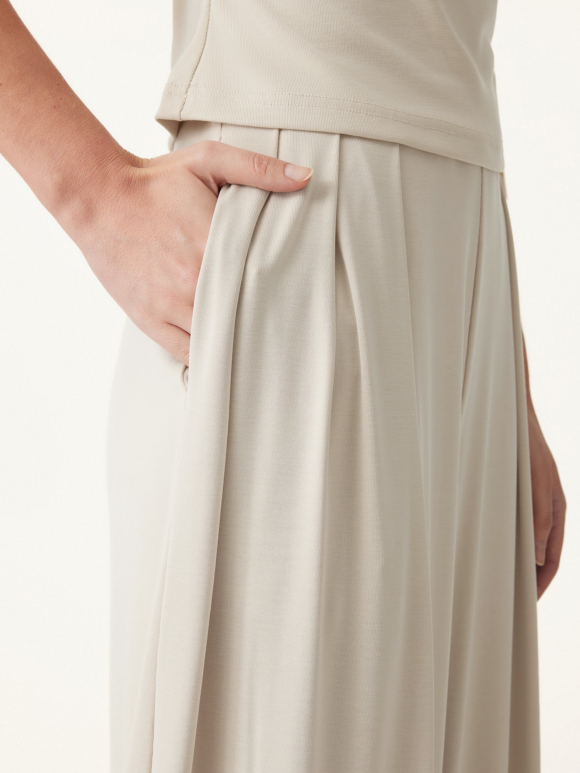 2Pcs Set Boatneck Sleeve Top & Wide Leg Palazzo Pant with Pockets
