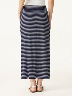 Low Rise Folded Waist Striped Midi Skirt
