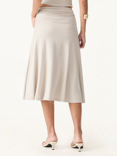 Flowy Side Ruched A-line Midi Skirt
