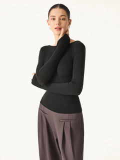 Lyocell-Wool Round Neck Long Sleeve Reversible Top