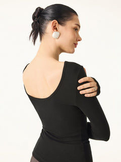 Lyocell-Wool Round Neck Long Sleeve Reversible Top