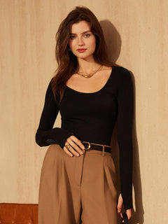 Lyocell-Wool Round Neck Long Sleeve Reversible Top