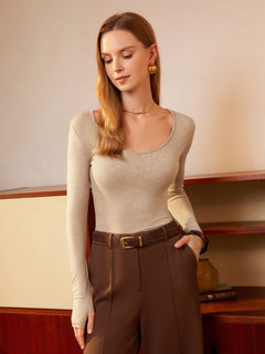 Lyocell-Wool Round Neck Long Sleeve Reversible Top