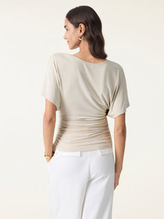 2Pcs Set Boatneck Batwing Sleeve Top & Mid-Rise Wide-Leg Lounge Pants