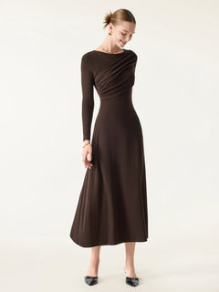 Eco-Mousse® Boatneck Ruched A-Line Midi Bra Dress
