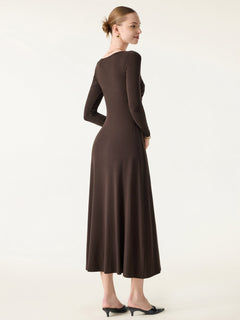 Eco-Mousse® Boatneck Ruched A-Line Midi Bra Dress