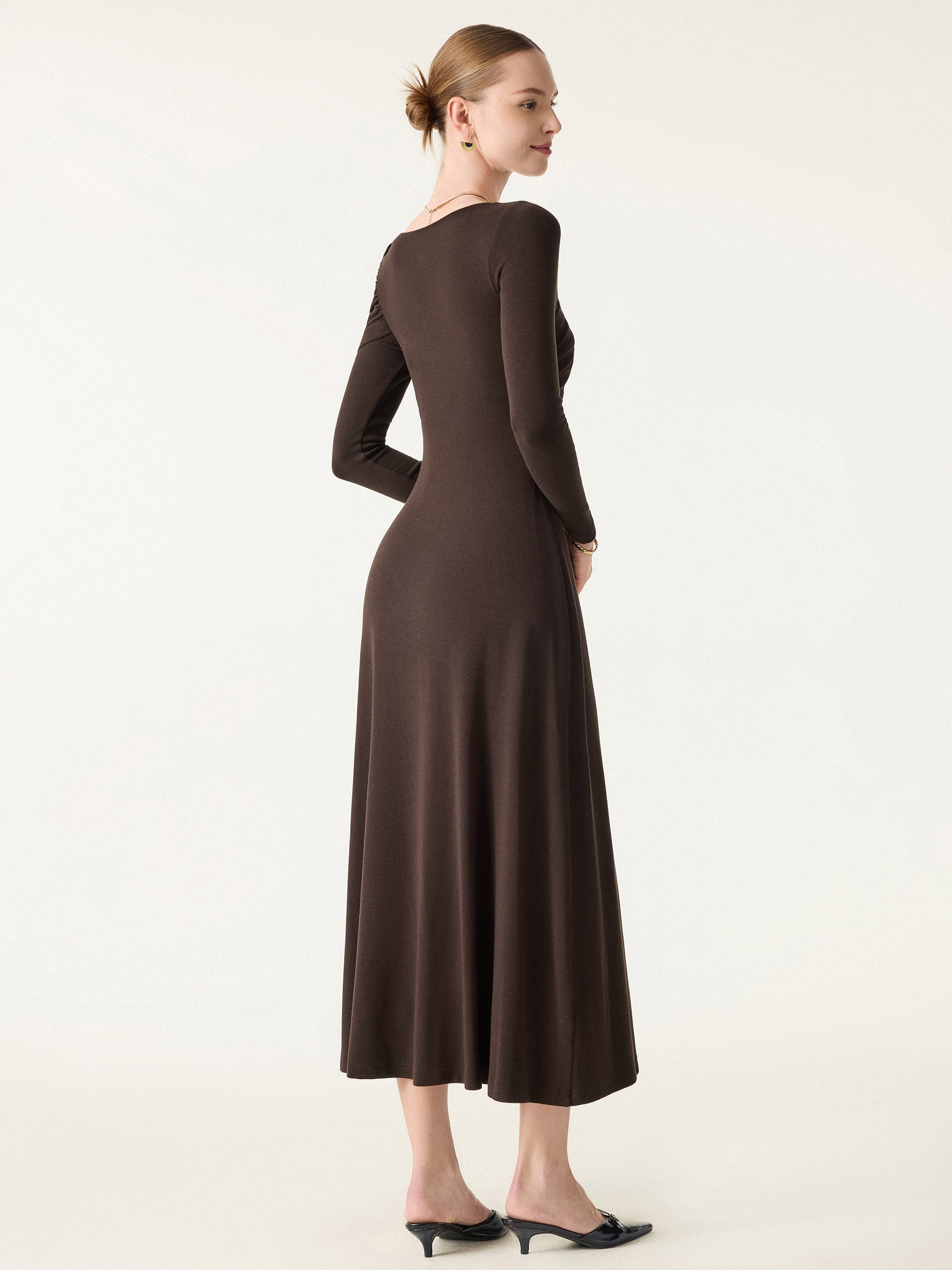 Eco-Mousse® Boatneck Ruched A-Line Midi Bra Dress