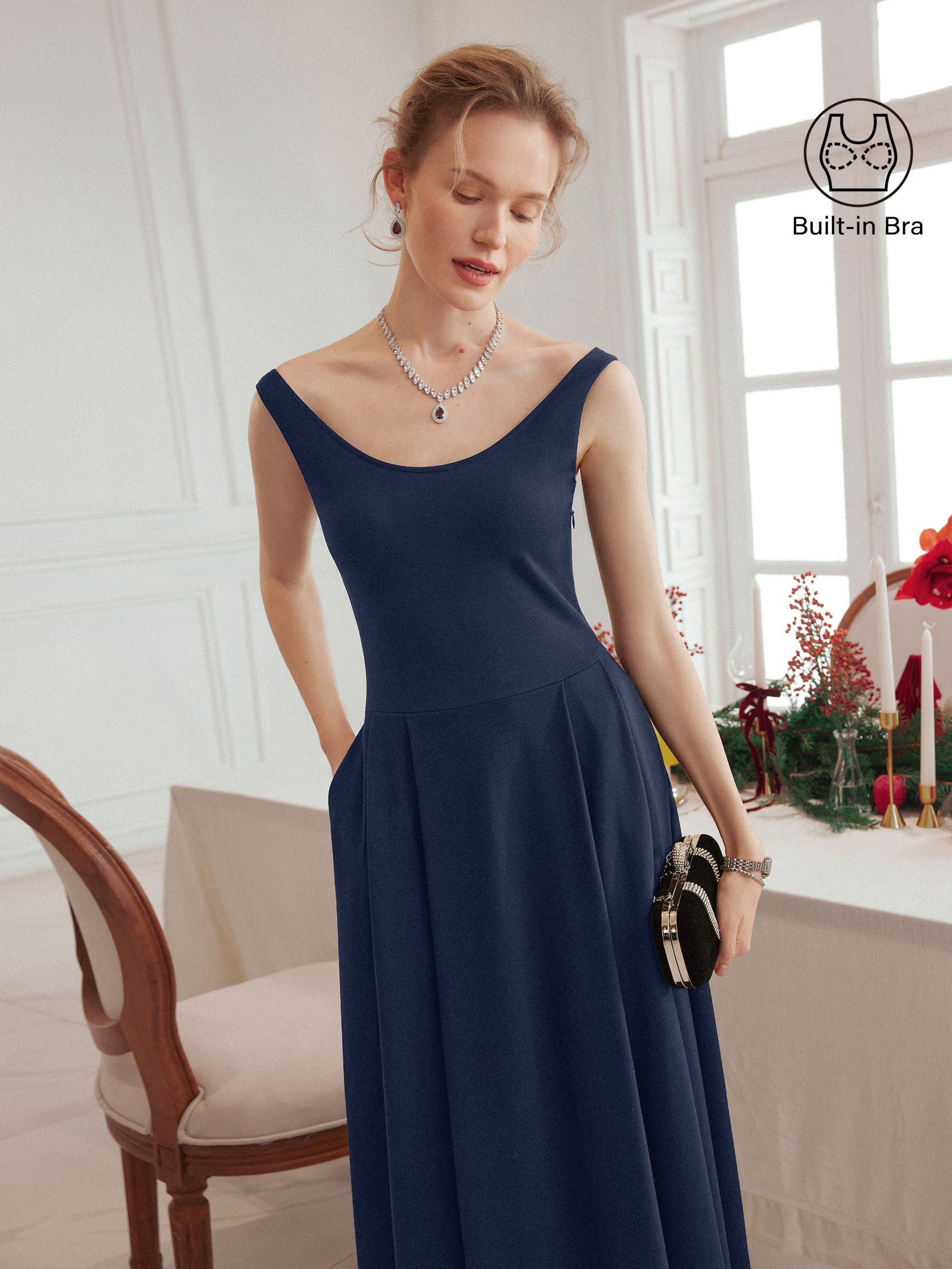 Balletic Scoop Neck Midi Bra Dress with Pockets
