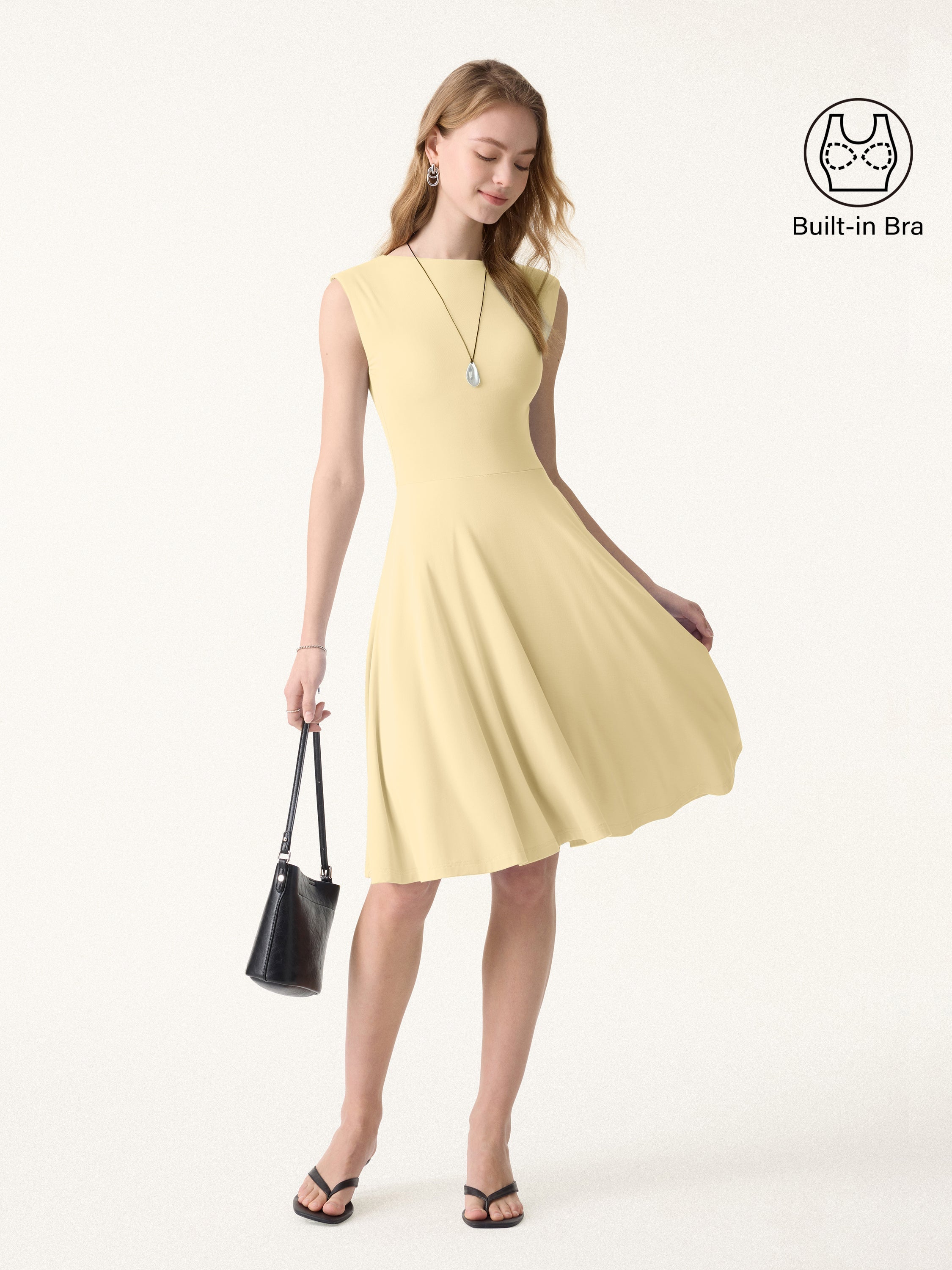 SkinKiss Boatneck Wide Shoulder Bra Dress with Pockets