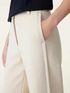 2Pcs Set Asymmetrical Neck Long Sleeve Top & Mid Rise Wide Leg Trouser