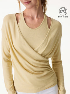 2Pcs Set Cami with Surplice Ruched Top & Mid Rise Fly-Front Wide Leg Trouser