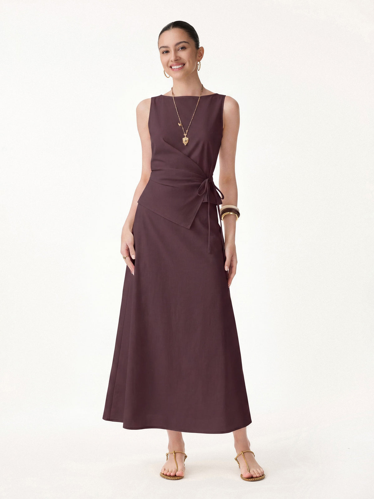 2Pcs Set Boatneck Top & Maxi Flared Pull-On Skirt