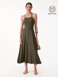 Soft Linen Knit Spaghetti Midi Bra Dress