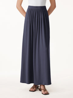 Linen Knit Gathered A-Line Maxi Skirt with Pockets