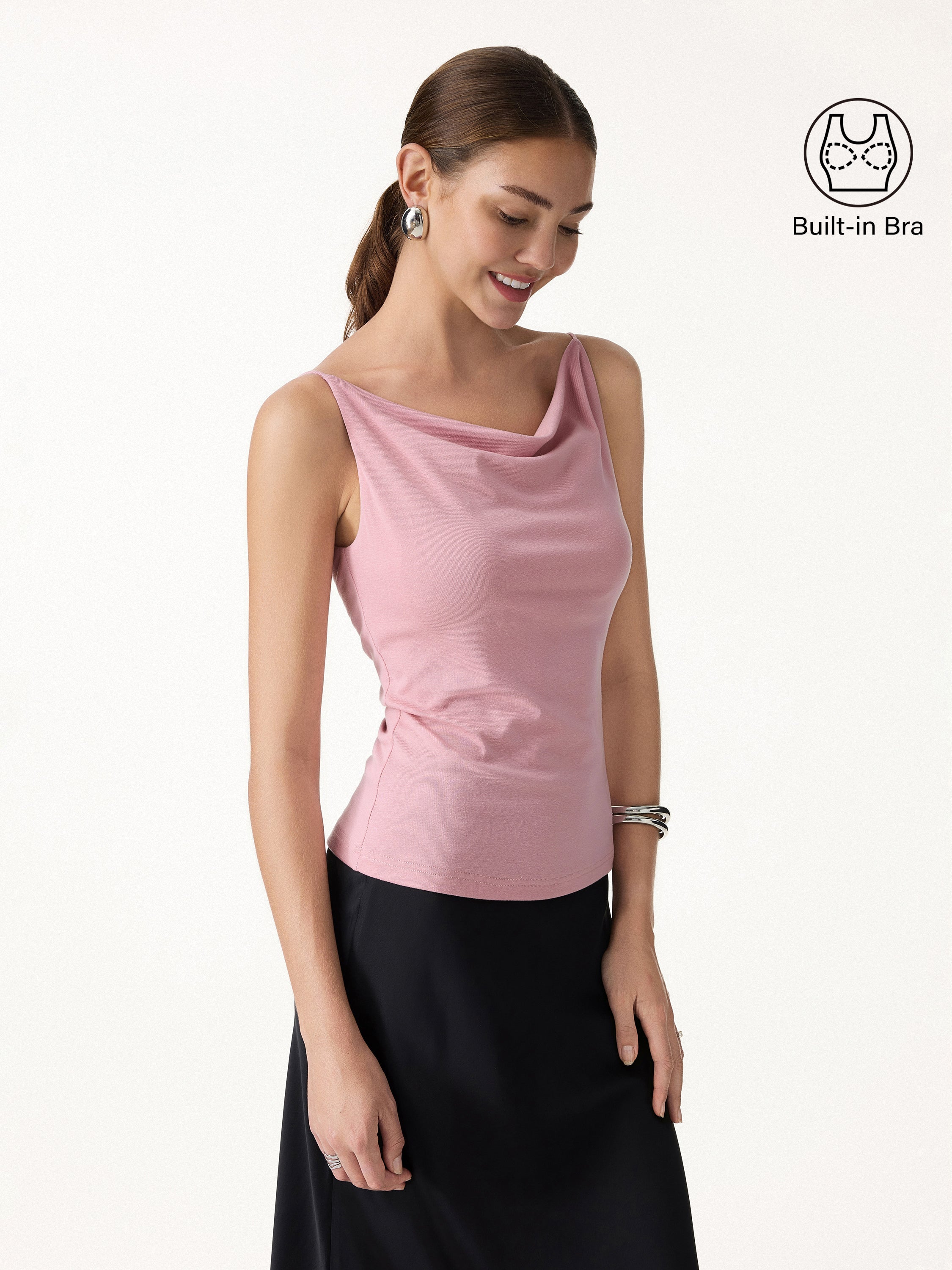 2Pcs Set Cowl Neck Bra Tank & Mid Rise Wide Leg Pant with Pockets
