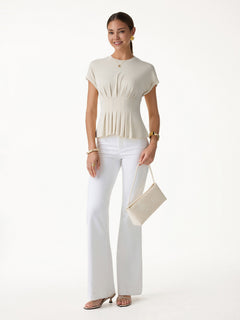 2Pcs Set Round Neck Tee & Mid Rise Fly-Front Wide Leg Trousers