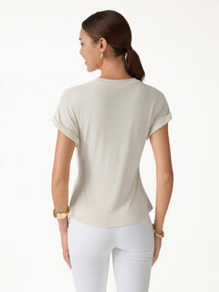 2Pcs Set Round Neck Tee & Mid Rise Fly-Front Wide Leg Trousers