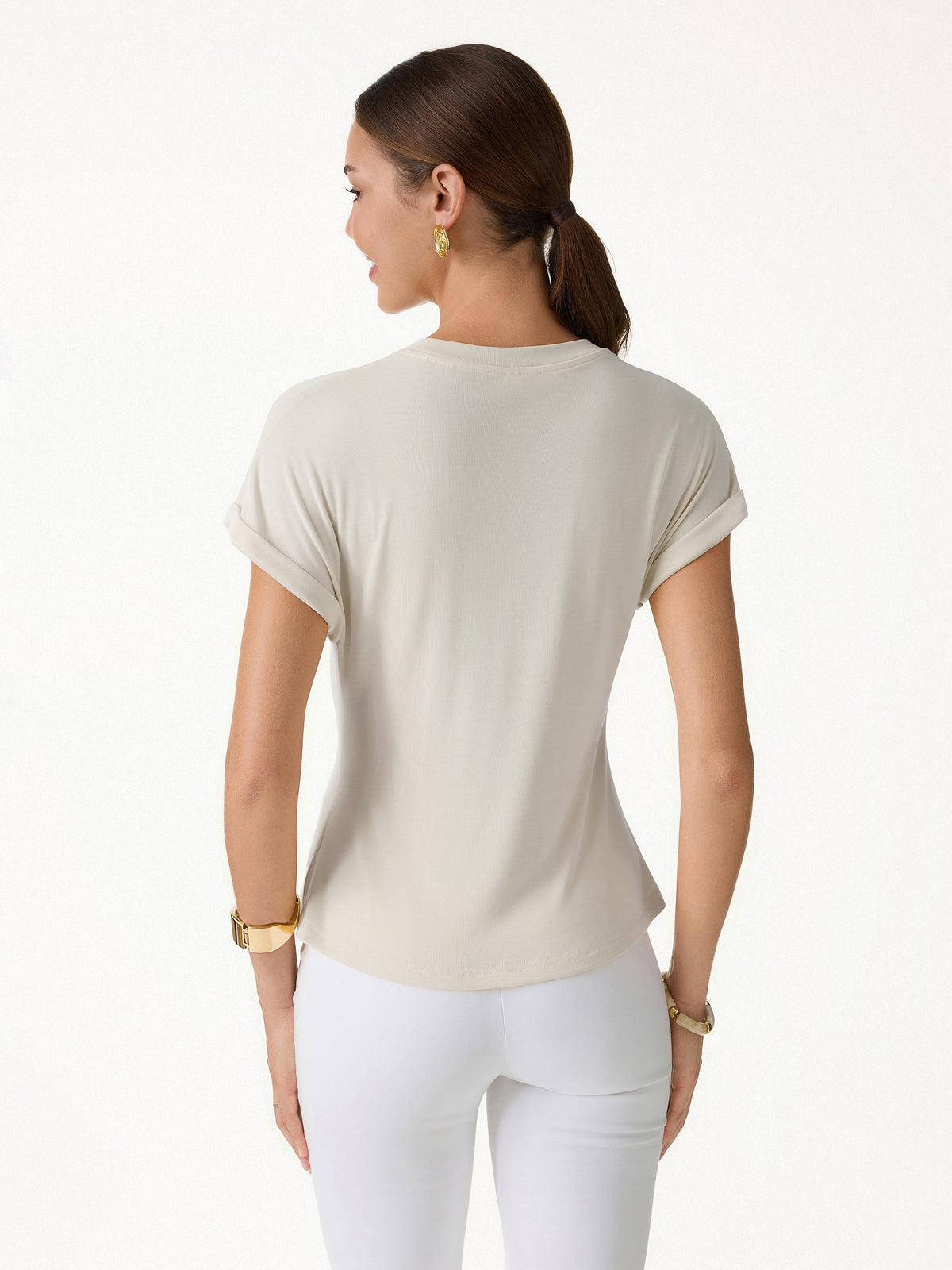 2Pcs Set Round Neck Tee & Mid Rise Fly-Front Wide Leg Trousers