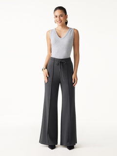 Lyocell Spacer Knit High-Rise Flare Pants with Pockets