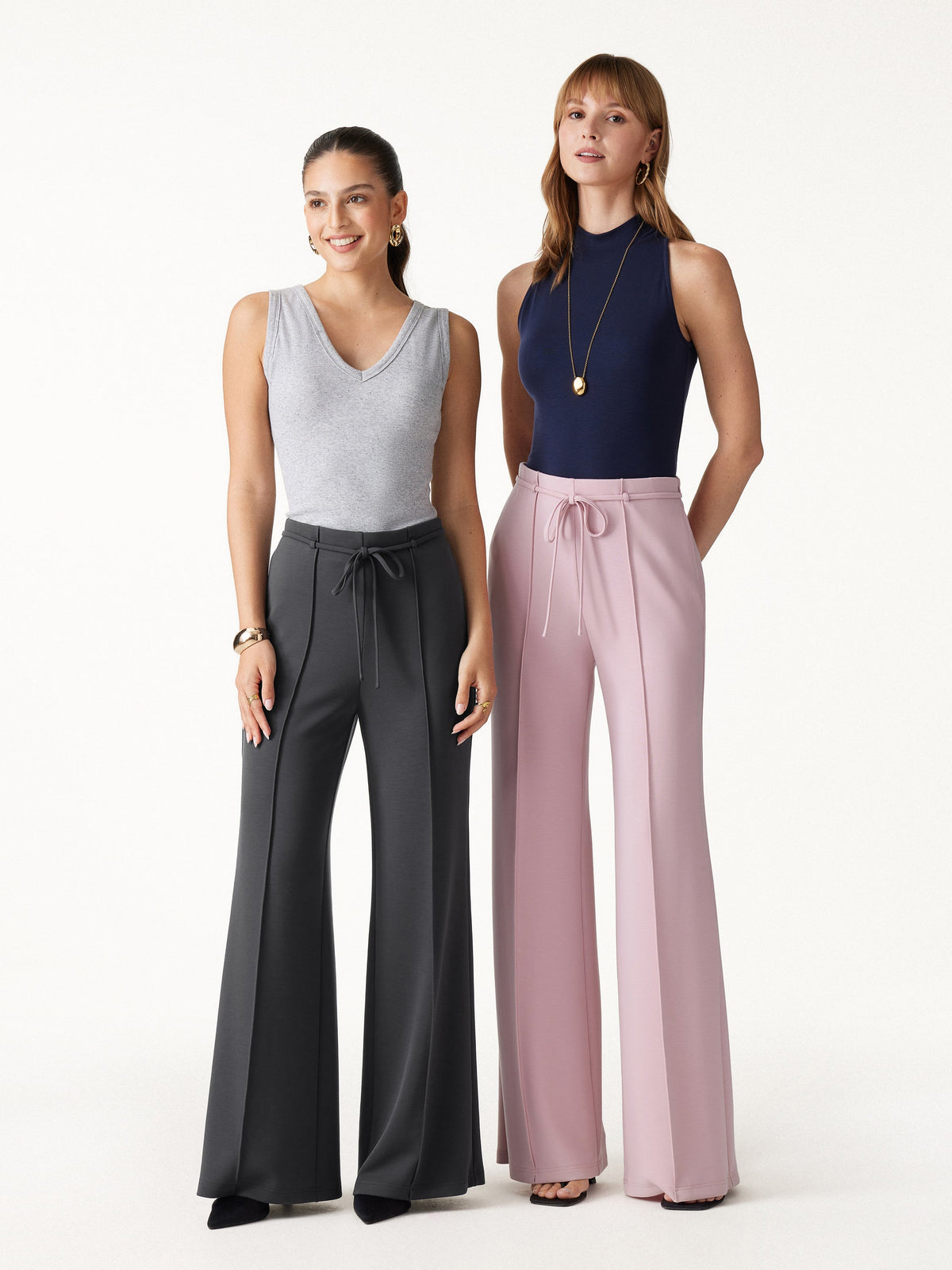Lyocell Spacer Knit High-Rise Flare Pants with Pockets