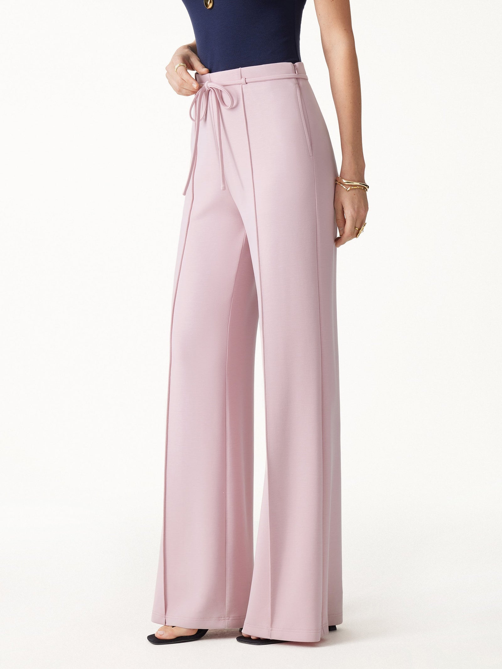 Lyocell Spacer Knit High-Rise Flare Pants with Pockets